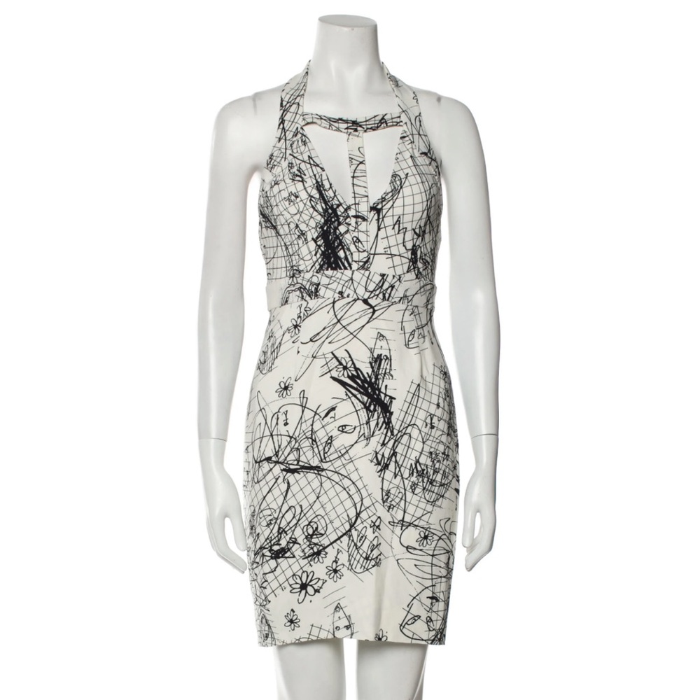 Rare Cushnie White Doodle Pencil Dress Sz: 4